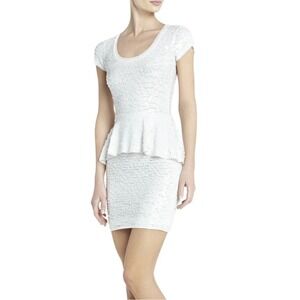 BCBG MAXAZRIA Elora White Sequin Peplum Cocktail DressSize S‎ NWT Retail $398